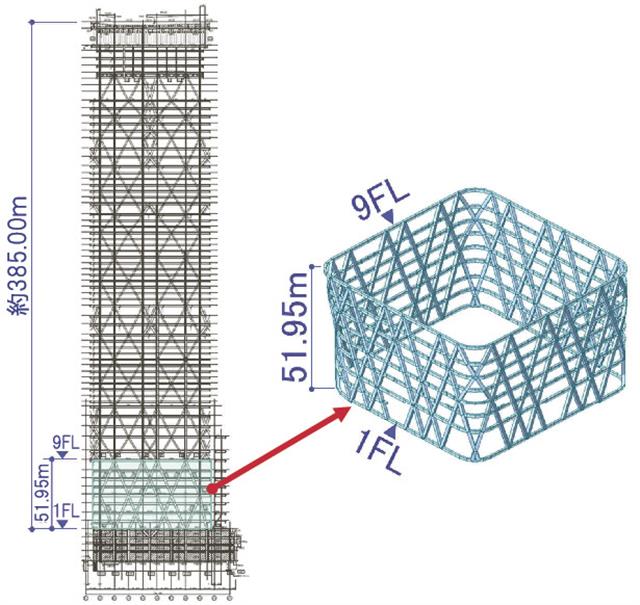 トーチタワー・26年2月に9階まで建方/技術力結集の“ダイヤグリッド架構”